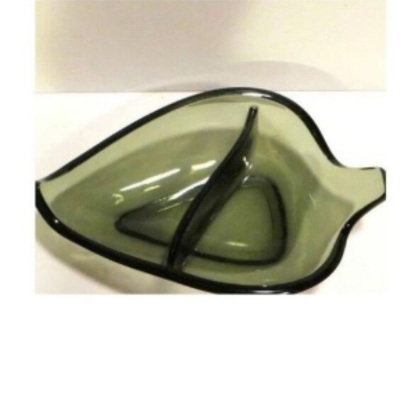 Vintage MCM Green Glass Dish For Home Decor And Serving Dual Sections - Picture 5 of 8